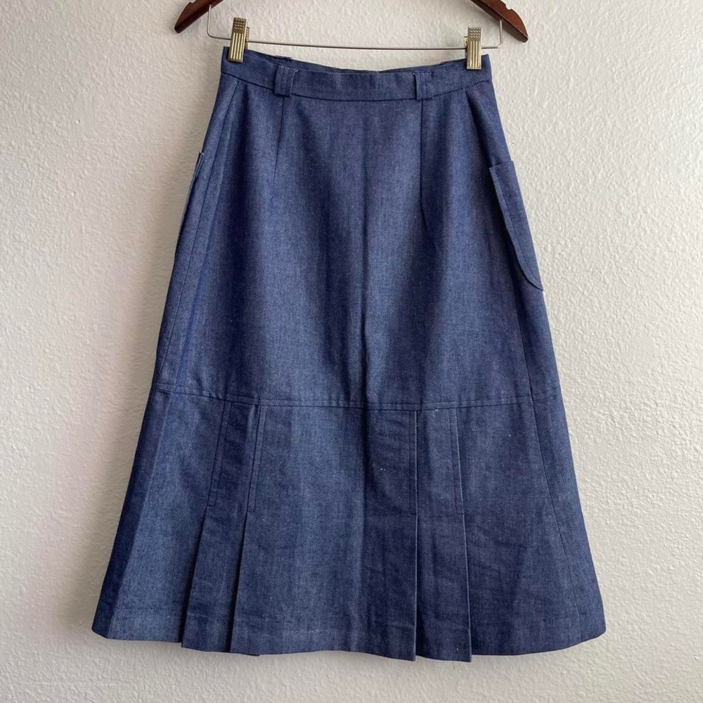 1970s Selvedge Denim Pleated Midi Skirt - Picture 4 of 8